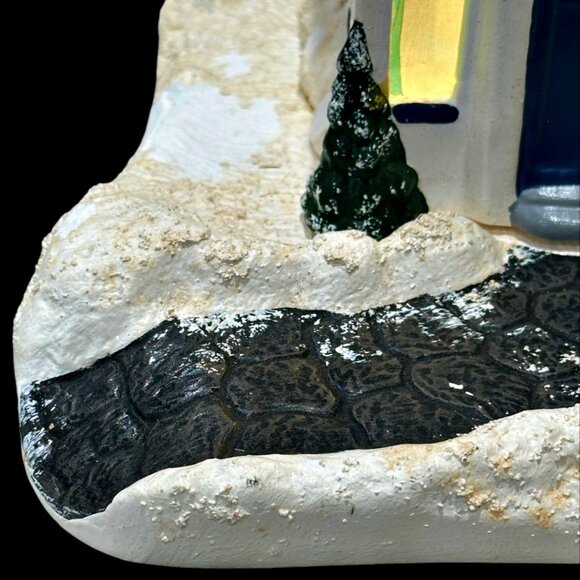 Vintage Christmas Village Snowy Church Chapel 2 Piece Lighted Blue White 11.5" - Picture 3 of 12